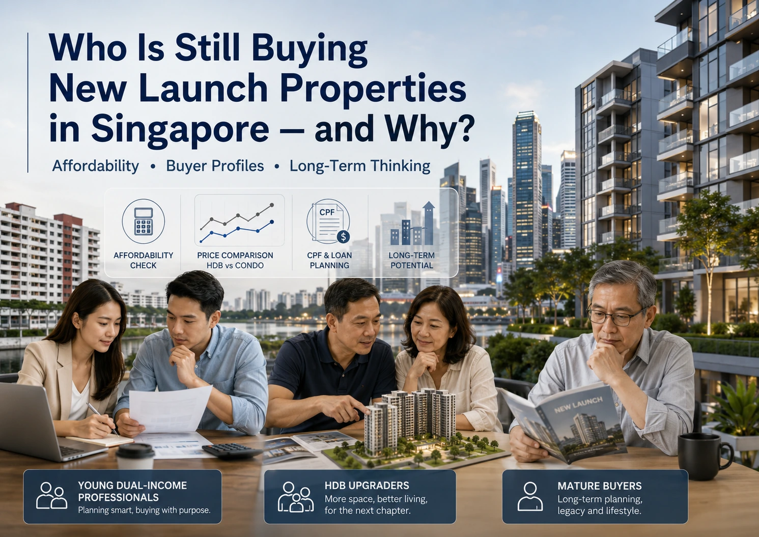 Singapore property buyers reviewing affordability, CPF and loan planning before deciding on new launch properties.