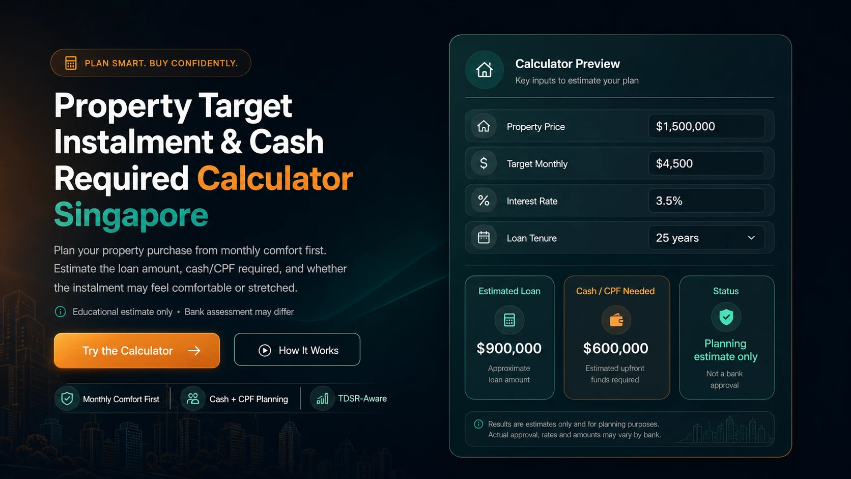 Property Target Instalment and Cash Required Calculator Singapore