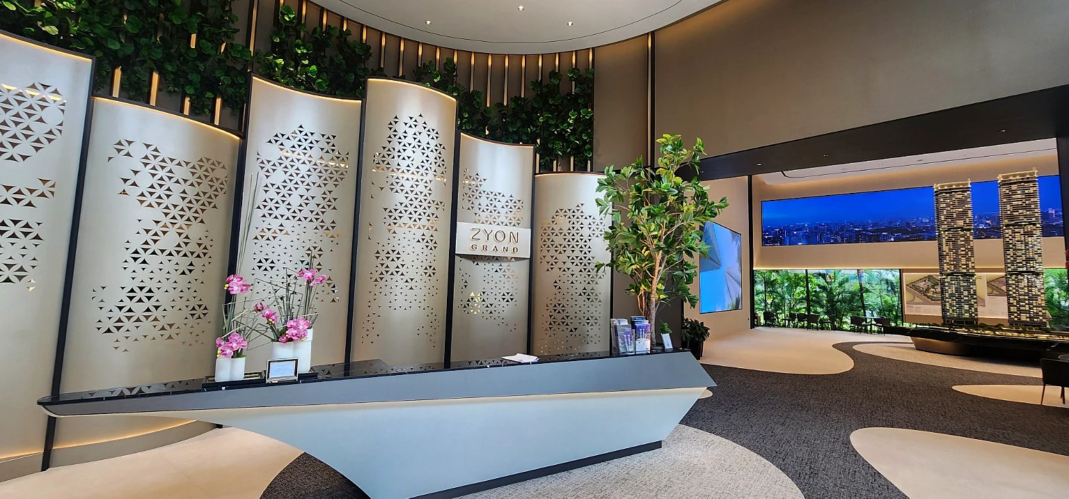 Zyon Grand sales gallery reception and project model photographed by UProperty.sg